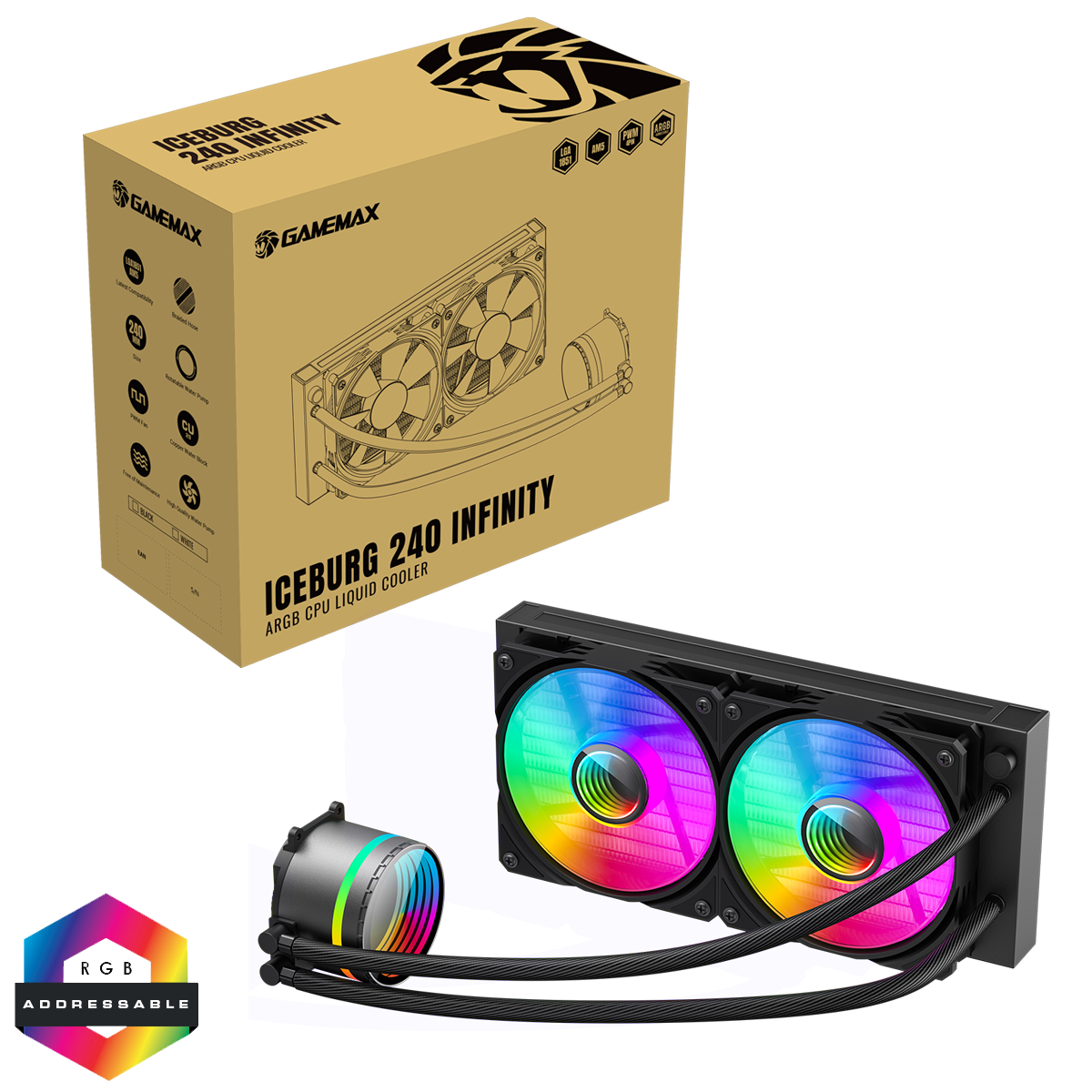 GameMax Iceburg 240mm AIO ARGB Water Cooler - Destello
