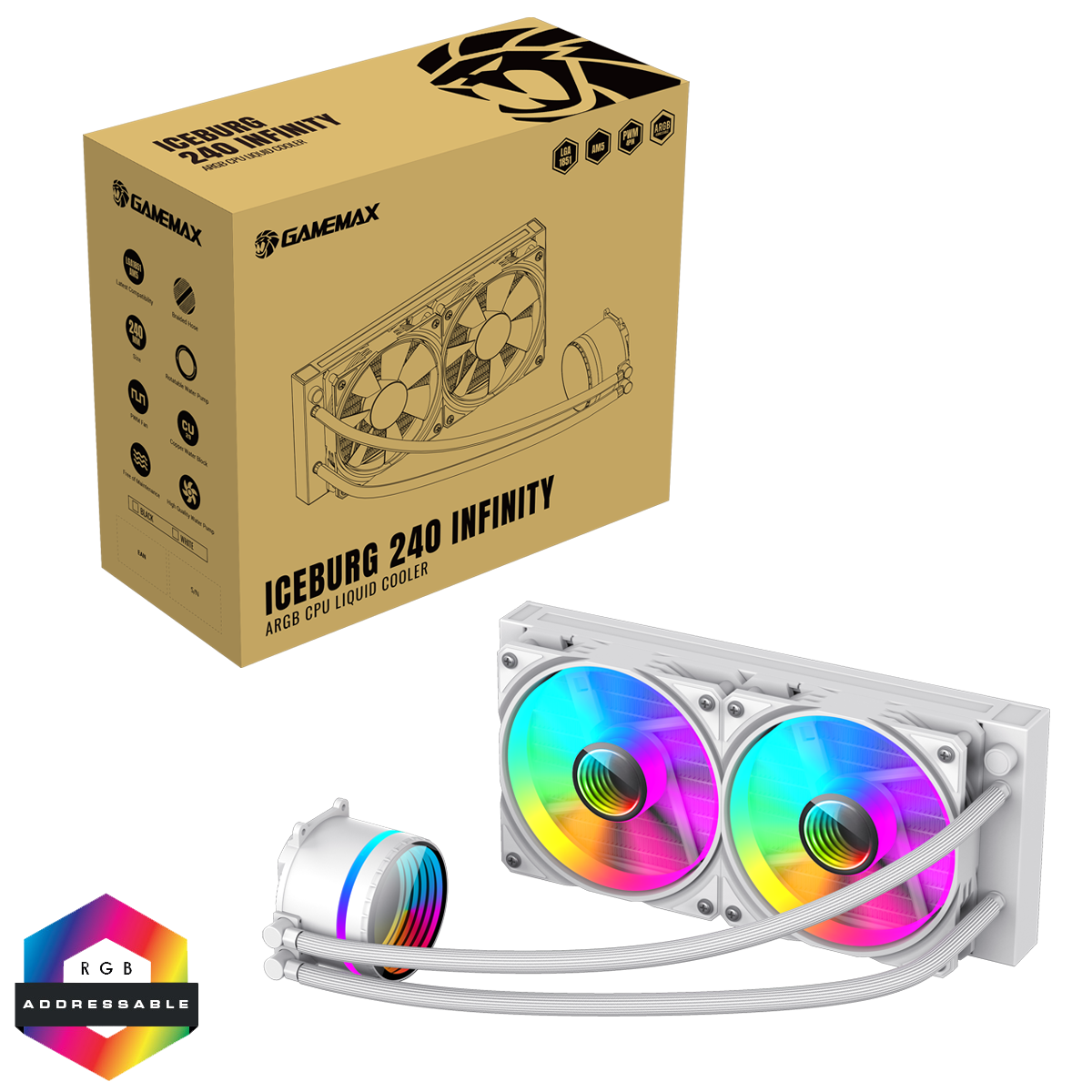 GameMax Iceburg 240mm White AIO ARGB Water Cooler - Destello
