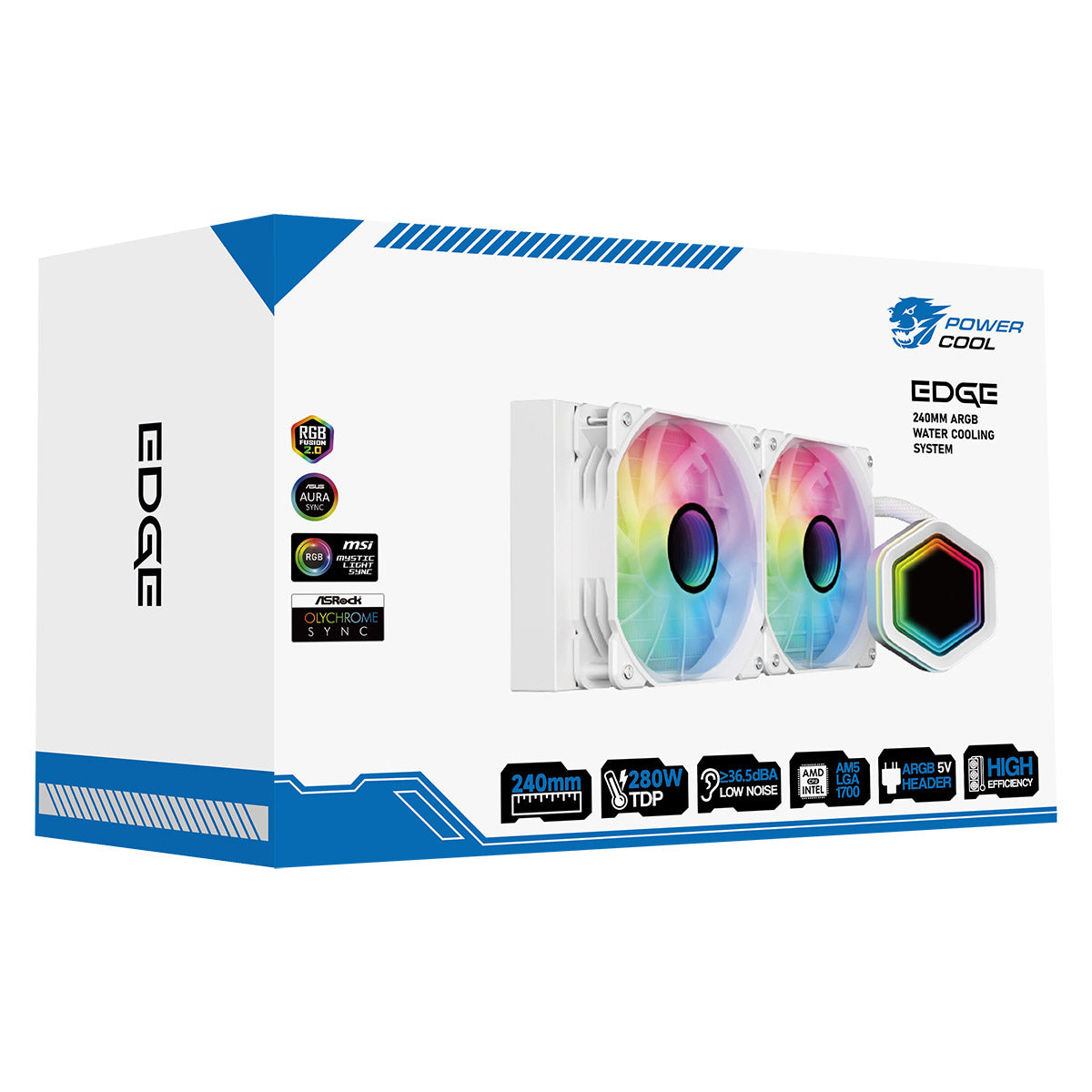 Powercool Edge Black ARGB All-In-One 240mm Intel and AMD CPU Infinity Watercooler - Destello