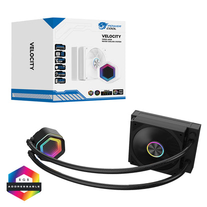 Powercool Velocity Black ARGB All-In-One 120mm Intel and AMD FDB Infinity Watercooler - Destello