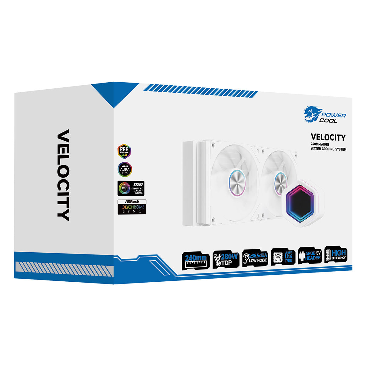 Powercool Velocity White ARGB All-In-One 240mm Intel and AMD FDB Infinity Watercooler - Destello