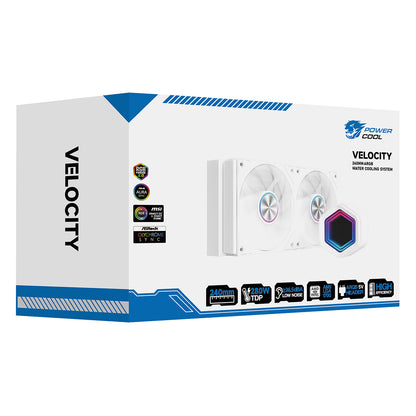 Powercool Velocity White ARGB All-In-One 240mm Intel and AMD FDB Infinity Watercooler - Destello