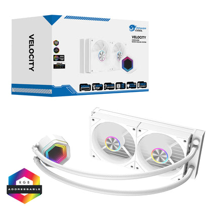Powercool Velocity White ARGB All-In-One 240mm Intel and AMD FDB Infinity Watercooler - Destello