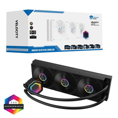 Powercool Velocity Black ARGB All-In-One 360mm Intel and AMD FDB Infinity Watercooler - Destello