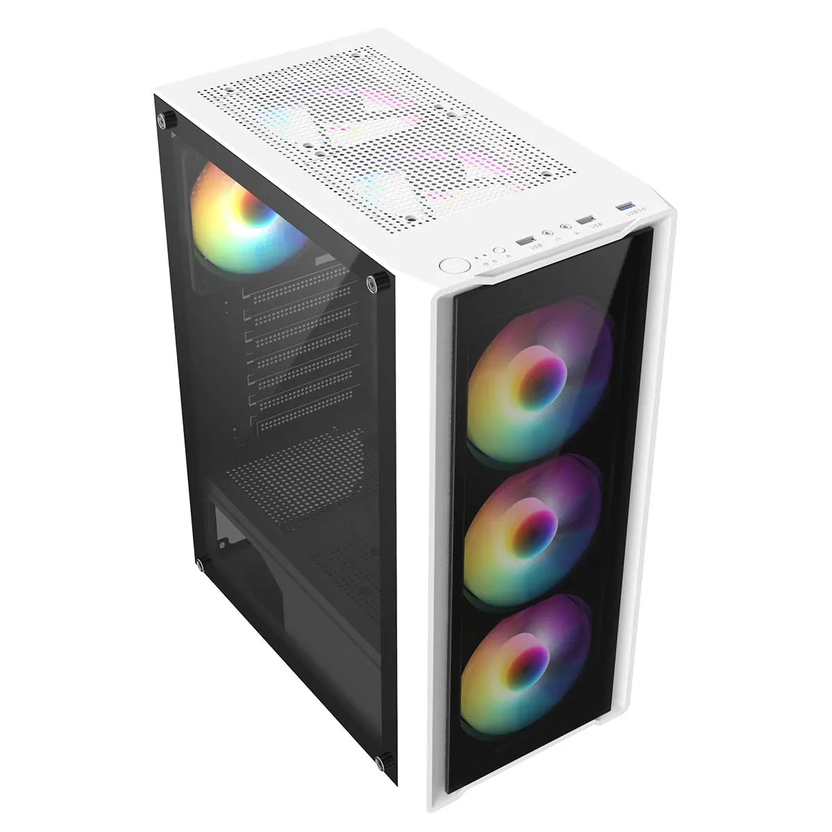 CiT Blade White ATX Gaming Case with Tempered Glass Panels with 70 Percent Tint with 6 x Inner-Ring ARGB Fans and 6-Port Hub