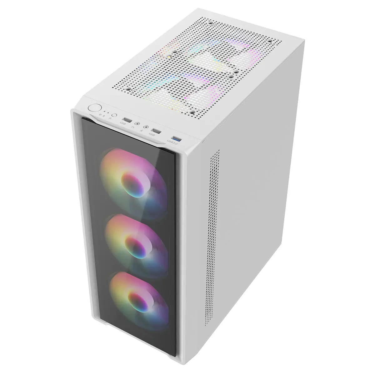 CiT Blade White ATX Gaming Case with Tempered Glass Panels with 70 Percent Tint with 6 x Inner-Ring ARGB Fans and 6-Port Hub