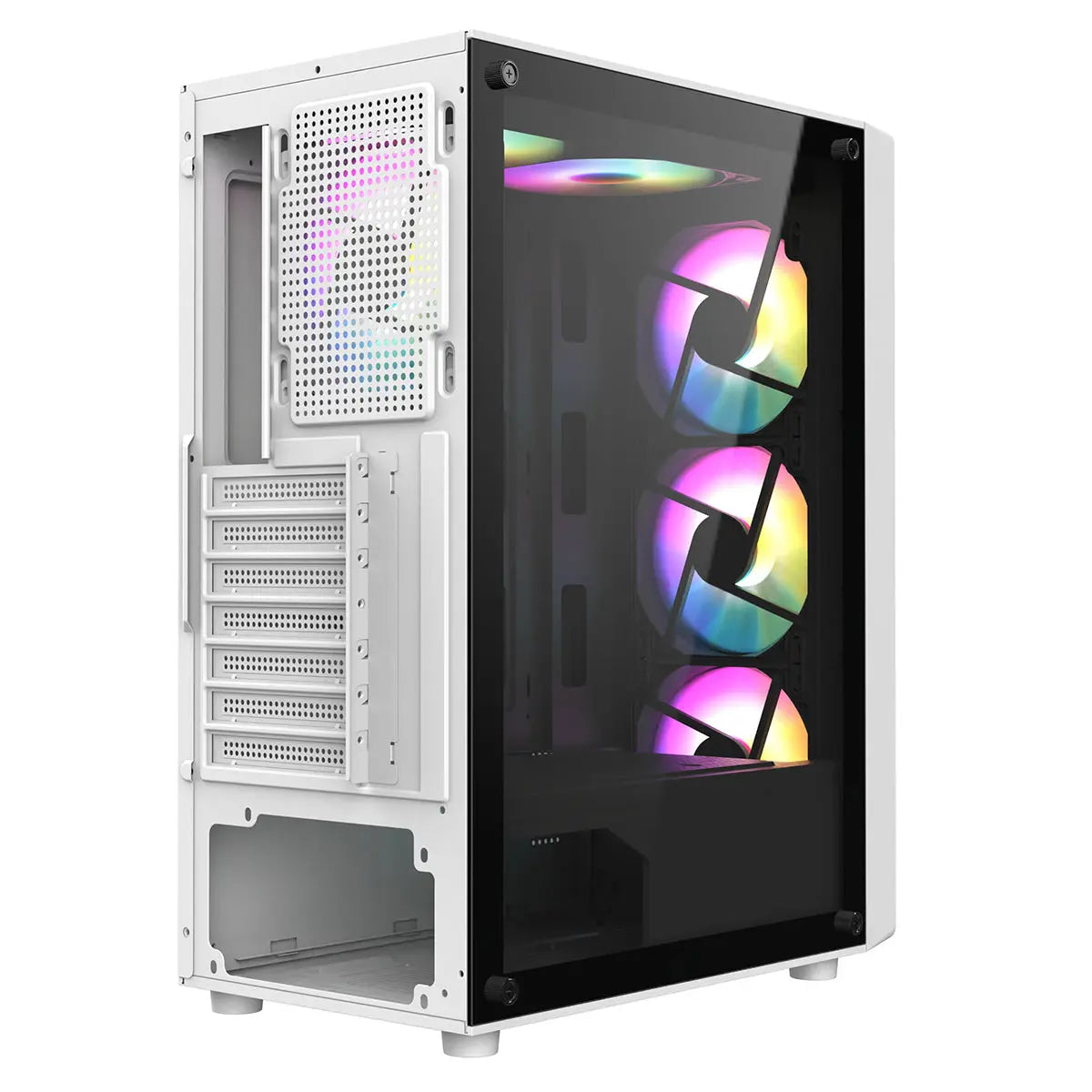 CiT Blade White ATX Gaming Case with Tempered Glass Panels with 70 Percent Tint with 6 x Inner-Ring ARGB Fans and 6-Port Hub CiT