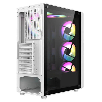 CiT Blade White ATX Gaming Case with Tempered Glass Panels with 70 Percent Tint with 6 x Inner-Ring ARGB Fans and 6-Port Hub