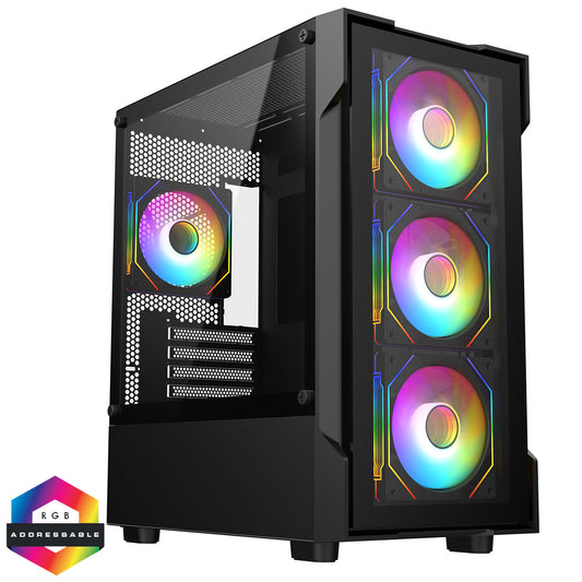 CiT Bolt Black Micro-ATX Case 4x ARGB Fans Tempered Glass