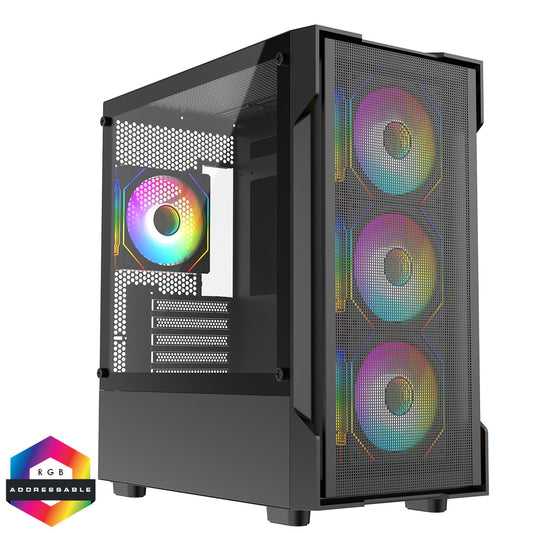 CiT Bolt Black Mesh Micro-ATX Gaming Case With 4 x 120mm ARGB Infinity Fans and Tempered Glass Side Panel With 30 Percent Tint