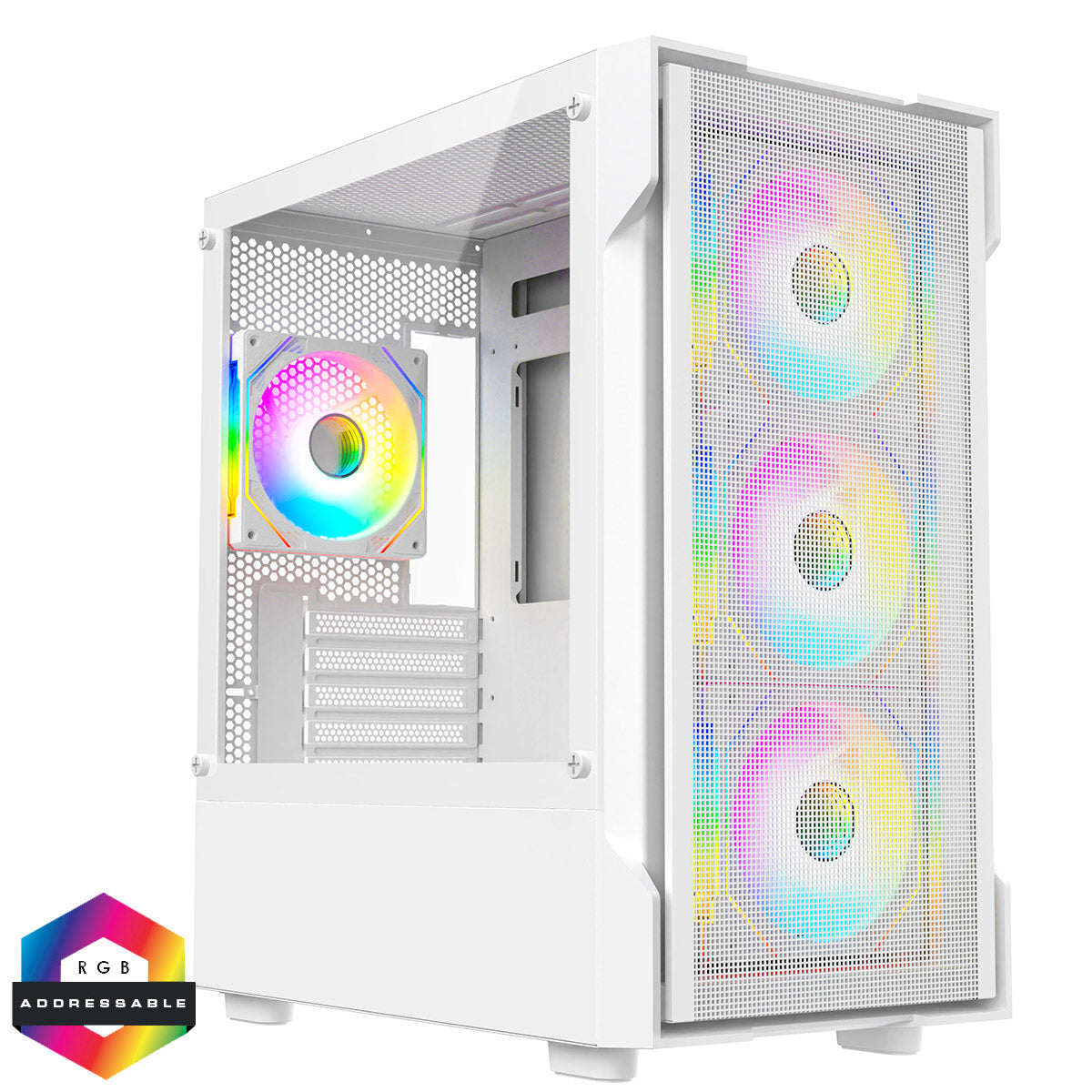 CiT Bolt White Mesh Micro-ATX Case 4x 120mm ARGB Fans TG Panel