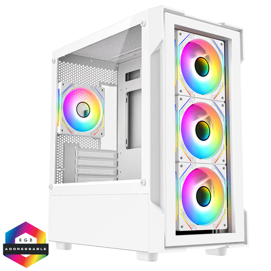 CiT Bolt White Micro-ATX Case 4x ARGB Fans Tempered Glass