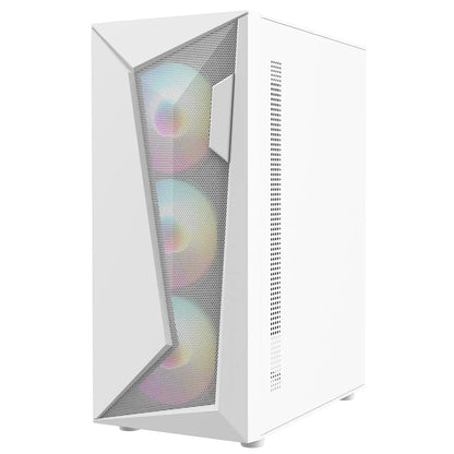 CiT Carisma White ATX Gaming Case with Mesh and ABS Front and Tempered Glass Side Panel with 6 x ARGB Fans and 6-Port MB Sync Hub CiT
