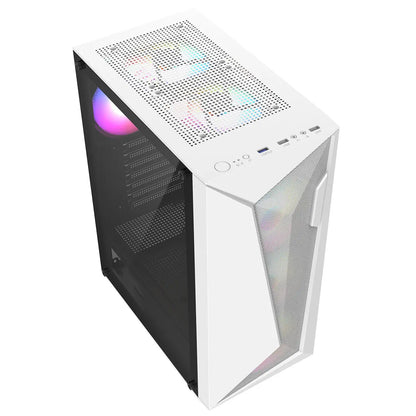CiT Carisma White ATX Gaming Case with Mesh and ABS Front and Tempered Glass Side Panel with 6 x ARGB Fans and 6-Port MB Sync Hub