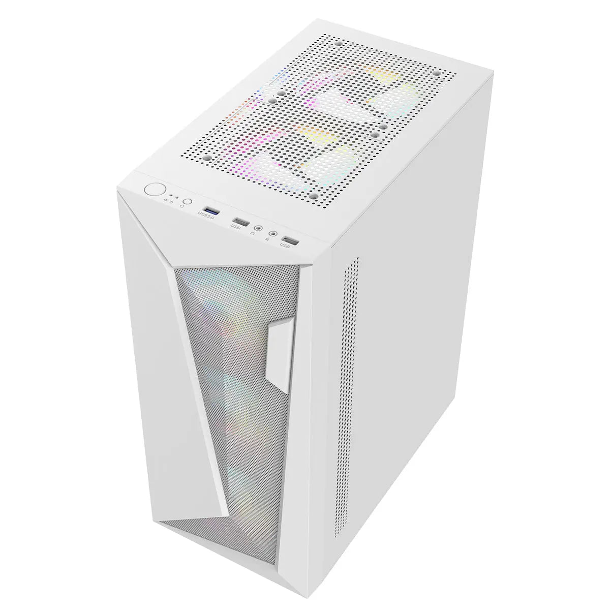 CiT Carisma White ATX Gaming Case with Mesh and ABS Front and Tempered Glass Side Panel with 6 x ARGB Fans and 6-Port MB Sync Hub