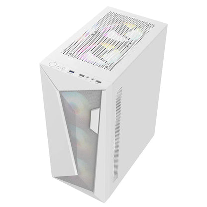 CiT Carisma White ATX Gaming Case with Mesh and ABS Front and Tempered Glass Side Panel with 6 x ARGB Fans and 6-Port MB Sync Hub