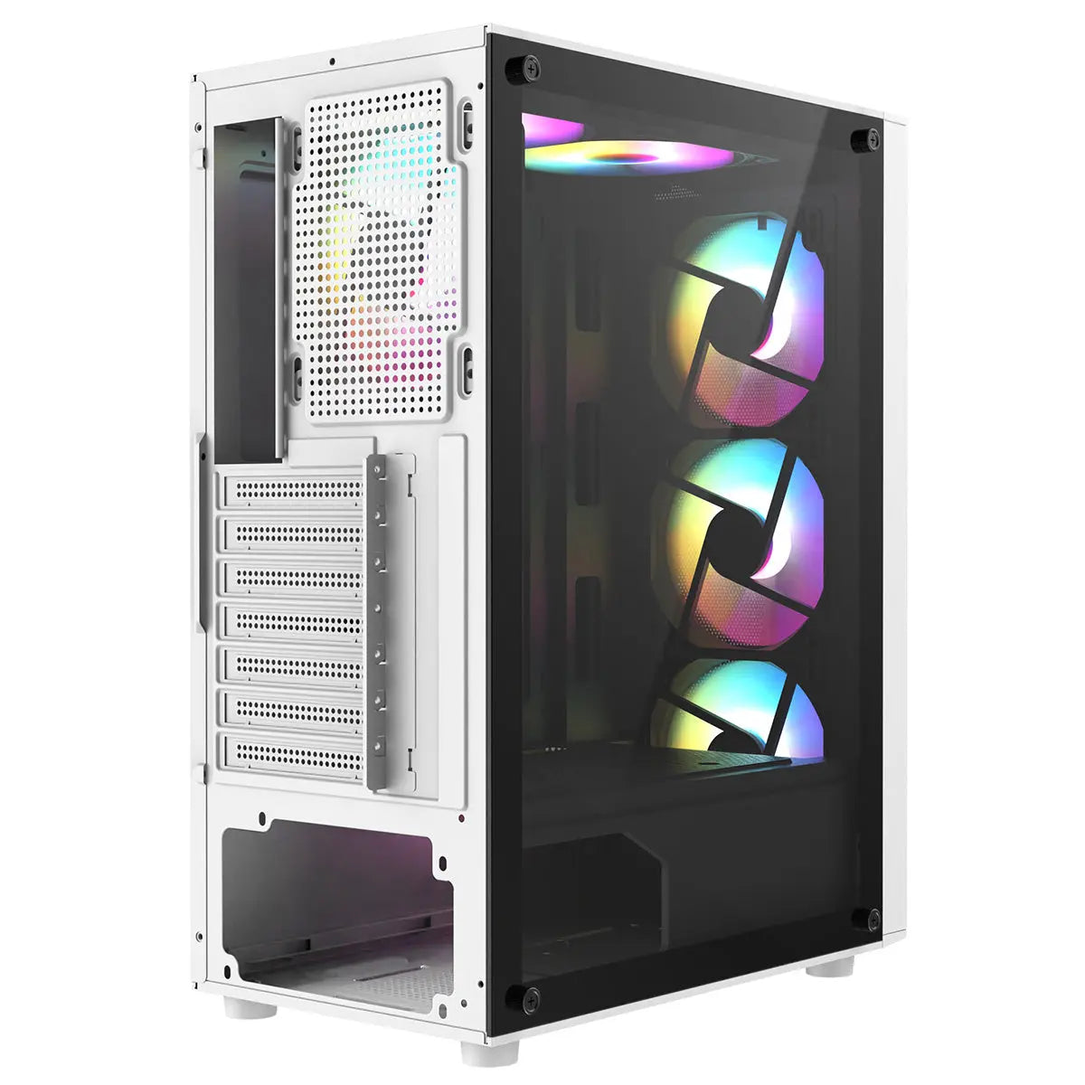 CiT Carisma White ATX Gaming Case with Mesh and ABS Front and Tempered Glass Side Panel with 6 x ARGB Fans and 6-Port MB Sync Hub CiT