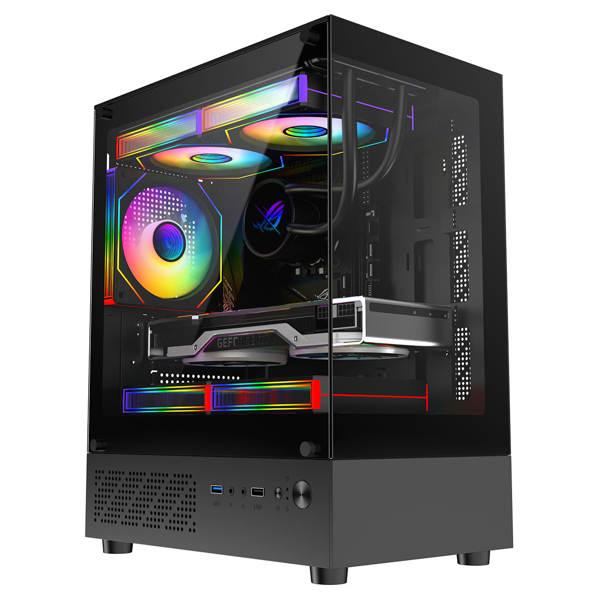 CiT Celsius Black Micro-ATX Gaming Case with Tempered Glass Front and Side Panels with 3 x 120mm ARGB PWM Infinity Fans - Destello