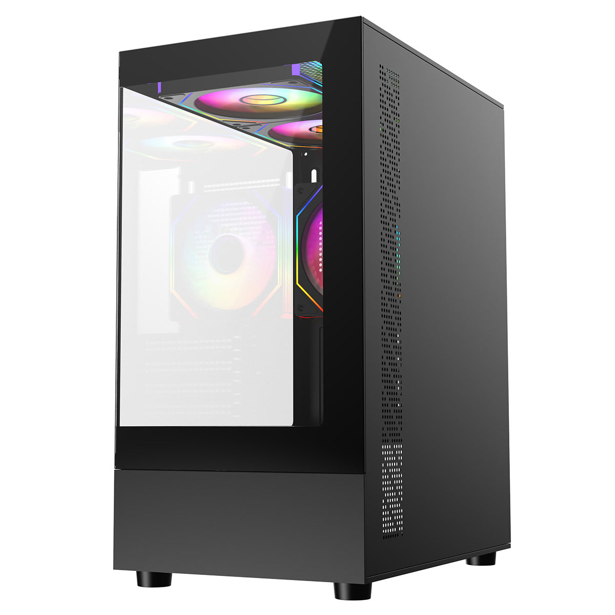 CiT Celsius Black Micro-ATX Gaming Case with Tempered Glass Front and Side Panels with 3 x 120mm ARGB PWM Infinity Fans - Destello