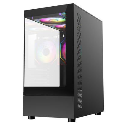CiT Celsius Black Micro-ATX Gaming Case with Tempered Glass Front and Side Panels with 3 x 120mm ARGB PWM Infinity Fans