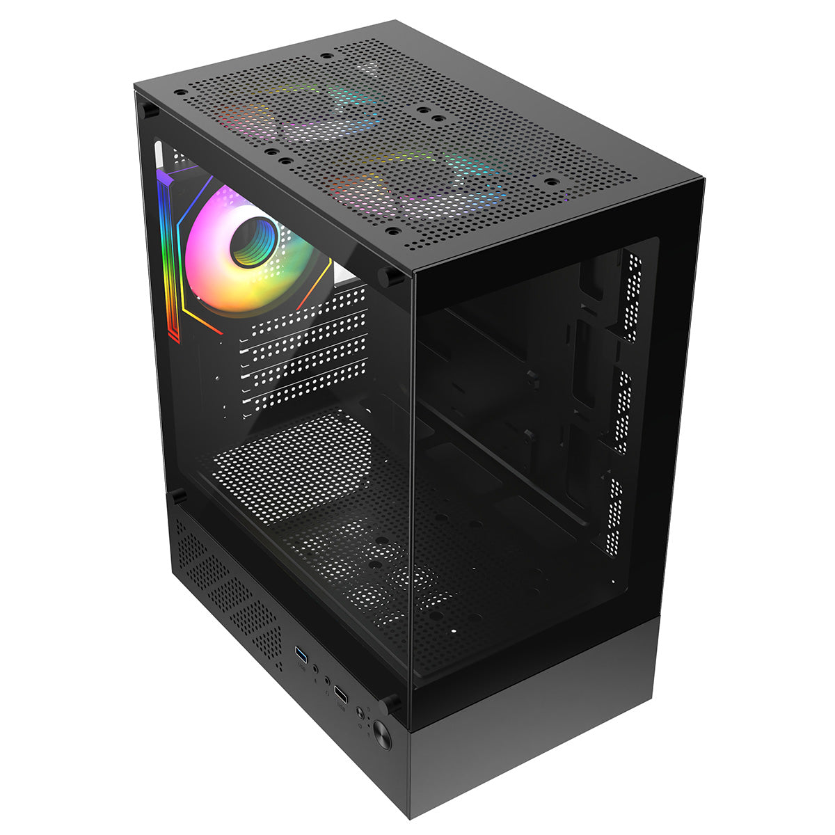 CiT Celsius Black Micro-ATX Gaming Case with Tempered Glass Front and Side Panels with 3 x 120mm ARGB PWM Infinity Fans
