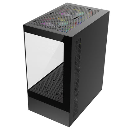 CiT Celsius Black Micro-ATX Gaming Case with Tempered Glass Front and Side Panels with 3 x 120mm ARGB PWM Infinity Fans