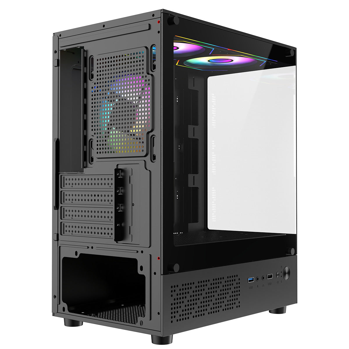 CiT Celsius Black Micro-ATX Gaming Case with Tempered Glass Front and Side Panels with 3 x 120mm ARGB PWM Infinity Fans
