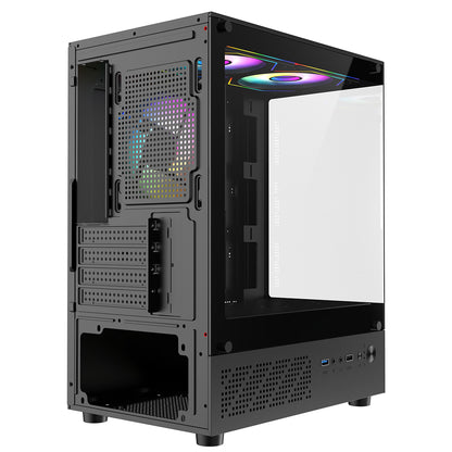 CiT Celsius Black Micro-ATX Gaming Case with Tempered Glass Front and Side Panels with 3 x 120mm ARGB PWM Infinity Fans