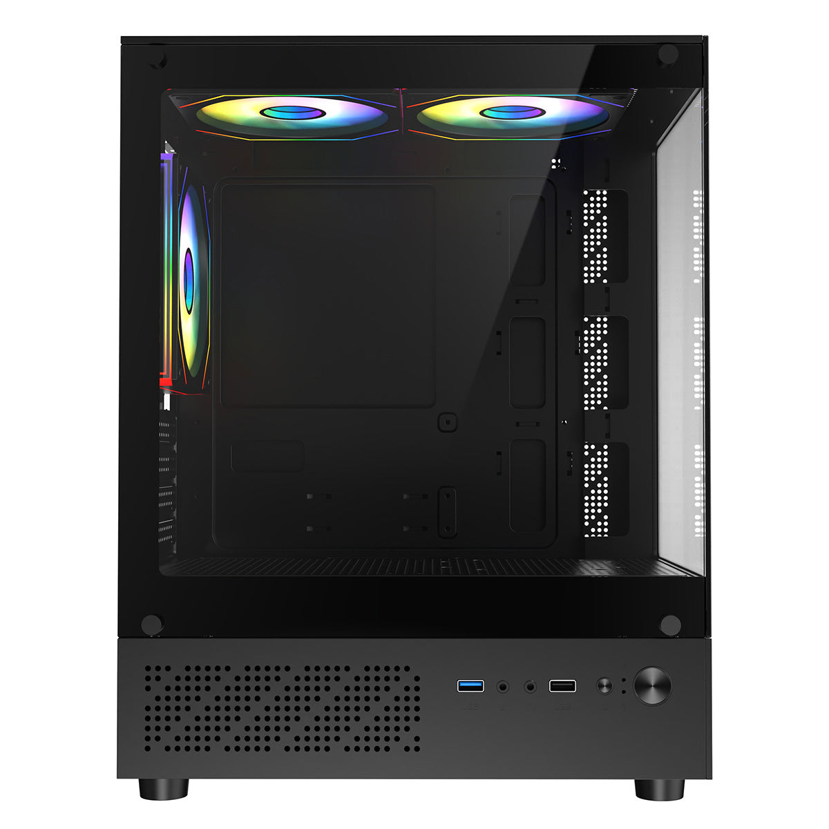 CiT Celsius Black Micro-ATX Gaming Case with Tempered Glass Front and Side Panels with 3 x 120mm ARGB PWM Infinity Fans - Destello