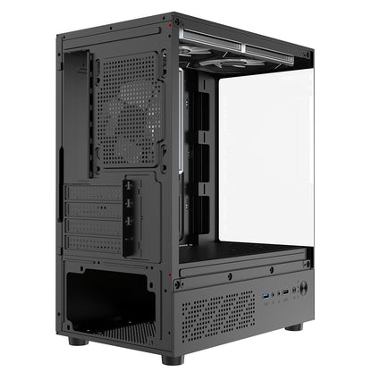 CiT Celsius Black Micro-ATX Gaming Case with Tempered Glass Front and Side Panels with 3 x 120mm ARGB PWM Infinity Fans - Destello