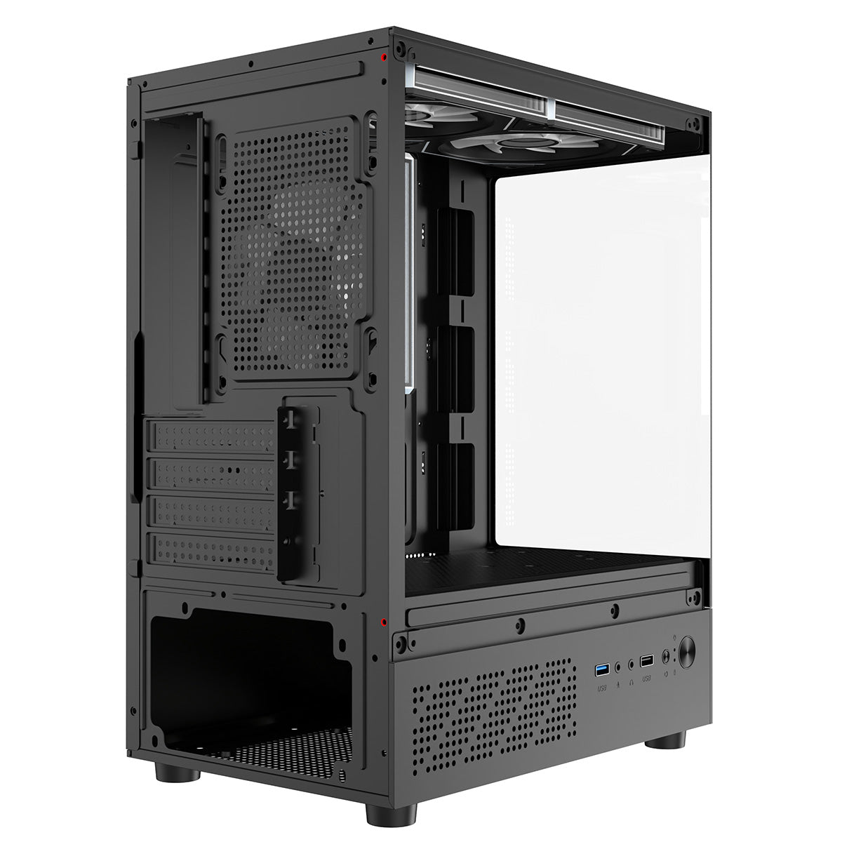 CiT Celsius Black Micro-ATX Gaming Case with Tempered Glass Front and Side Panels with 3 x 120mm ARGB PWM Infinity Fans - Destello