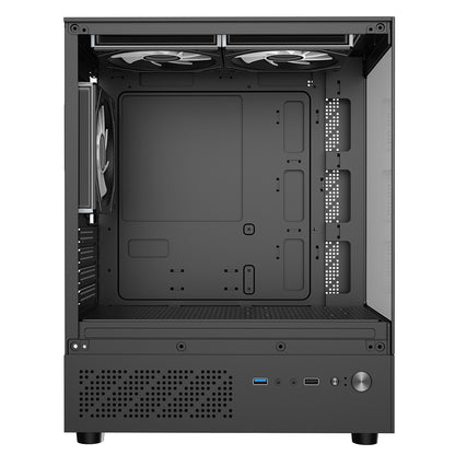 CiT Celsius Black Micro-ATX Gaming Case with Tempered Glass Front and Side Panels with 3 x 120mm ARGB PWM Infinity Fans - Destello