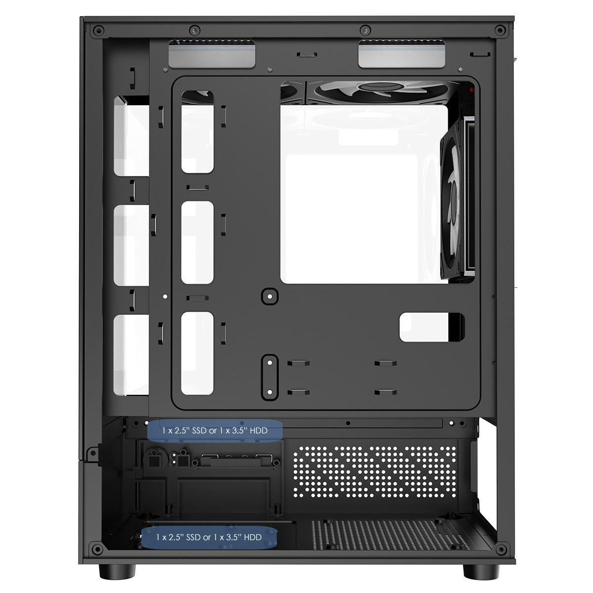 CiT Celsius Black Micro-ATX Gaming Case with Tempered Glass Front and Side Panels with 3 x 120mm ARGB PWM Infinity Fans - Destello