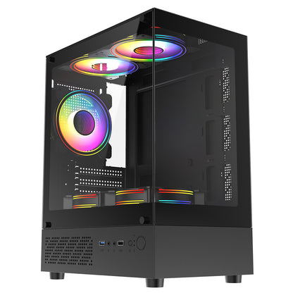 CiT Celsius Black Micro-ATX Gaming Cube | Tempered Glass Front & Side Panels | 3 x CiT RGB Fans