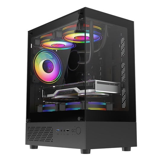 CiT Celsius Black Micro-ATX Gaming Cube | Tempered Glass Front & Side Panels | 3 x CiT RGB Fans