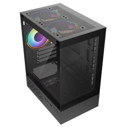 CiT Celsius Black Micro-ATX Gaming Cube | Tempered Glass Front & Side Panels | 3 x CiT RGB Fans