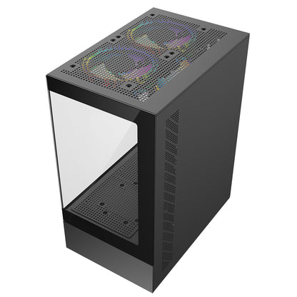 CiT Celsius Black Micro-ATX Gaming Cube | Tempered Glass Front & Side Panels | 3 x CiT RGB Fans