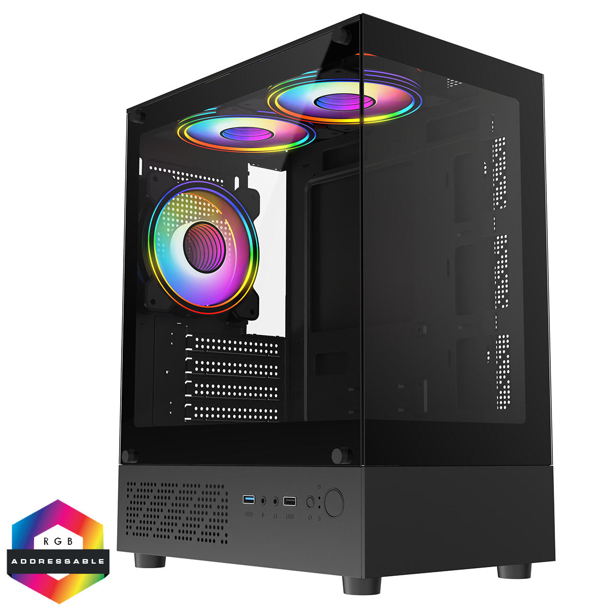 CiT Celsius Black Micro-ATX Gaming Cube | Tempered Glass Front & Side Panels | 3 x CiT RGB Fans