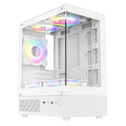 CiT Celsius White Micro-ATX Gaming Cube | Tempered Glass Front & Side Panels | 3 x CiT RGB Fans