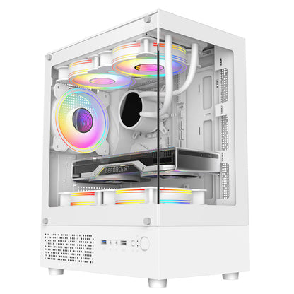 CiT Celsius White Micro-ATX Gaming Cube | Tempered Glass Front & Side Panels | 3 x CiT RGB Fans