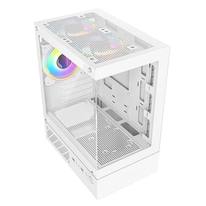CiT Celsius White Micro-ATX Gaming Cube | Tempered Glass Front & Side Panels | 3 x CiT RGB Fans