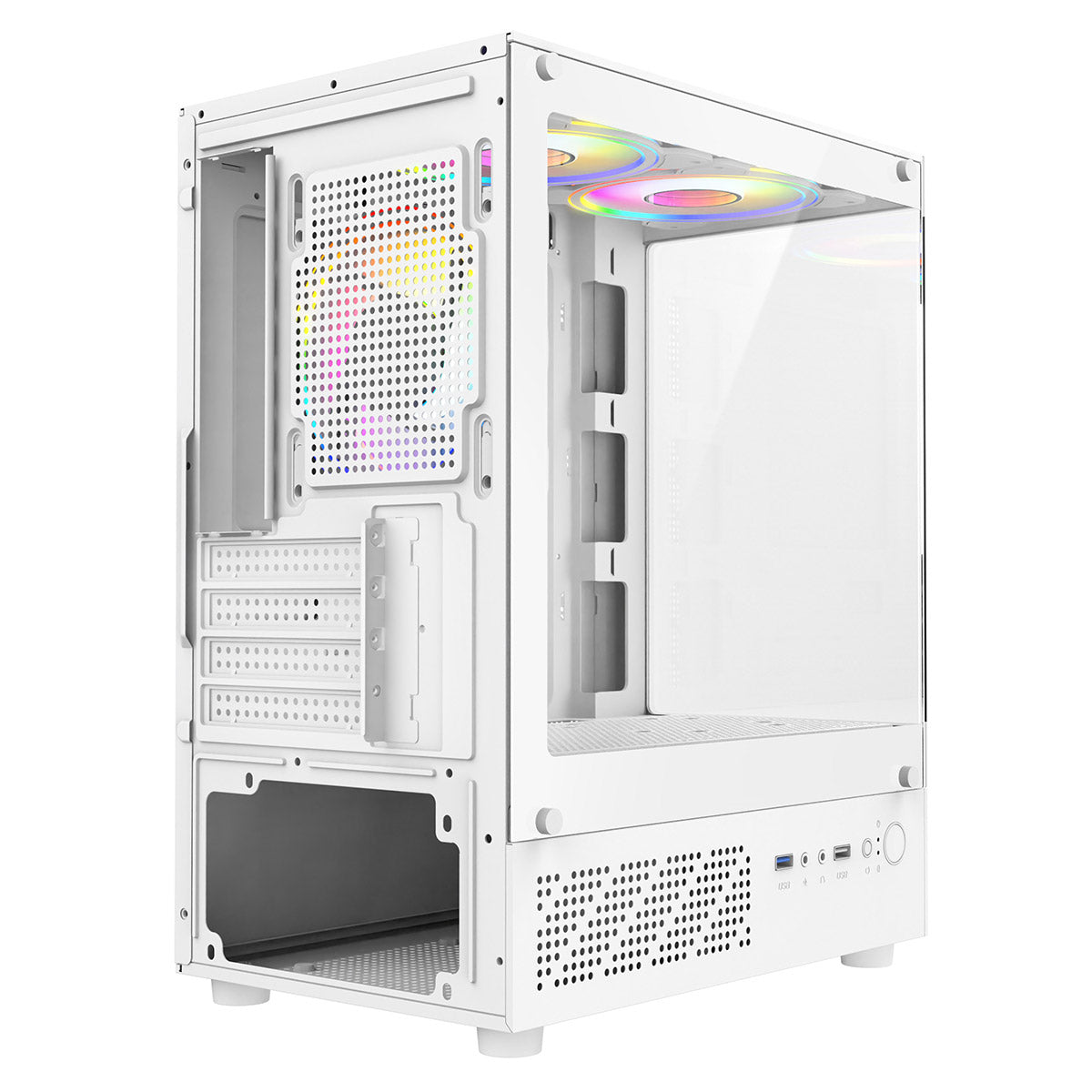 CiT Celsius White Micro-ATX Gaming Cube | Tempered Glass Front & Side Panels | 3 x CiT RGB Fans