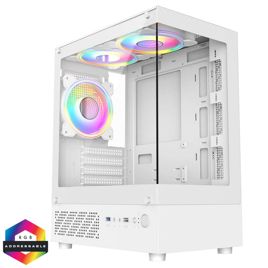 CiT Celsius White Micro-ATX Gaming Cube | Tempered Glass Front & Side Panels | 3 x CiT RGB Fans