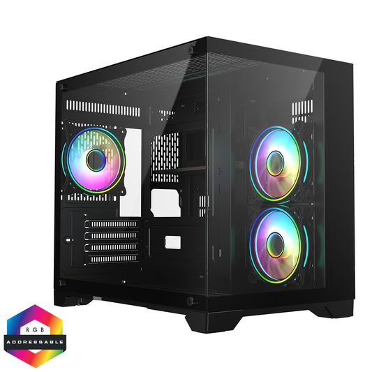 CiT Concept Black MATX Gaming Cube Tempered Glass RGB Fans