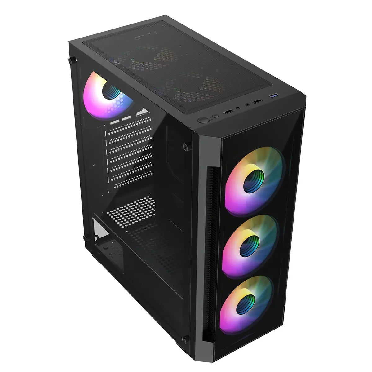 CiT Destroyer Black ATX Gaming Case with Tempered Glass Front and Side Panel with 6 x ARGB Fans and 6-Port MB Sync Hub CiT