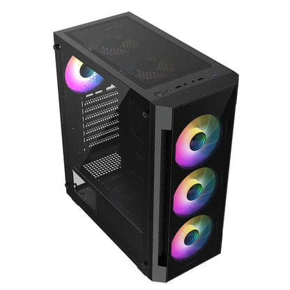 CiT Destroyer Black ATX Gaming Case with Tempered Glass Front and Side Panel with 6 x ARGB Fans and 6-Port MB Sync Hub CiT