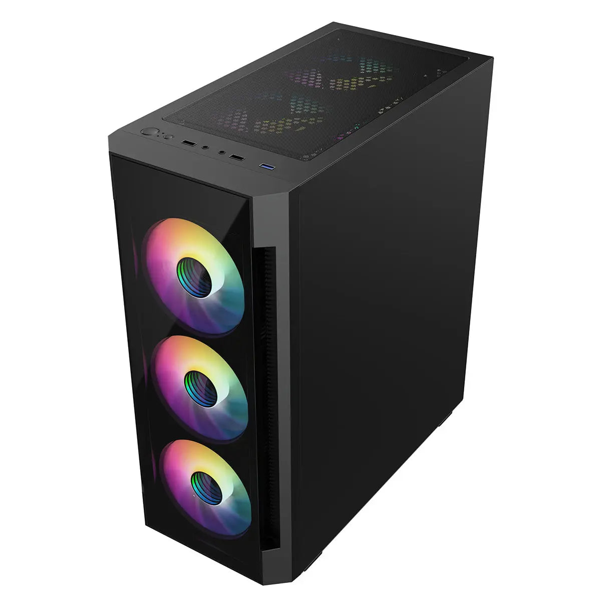 CiT Destroyer Black ATX Gaming Case with Tempered Glass Front and Side Panel with 6 x ARGB Fans and 6-Port MB Sync Hub CiT