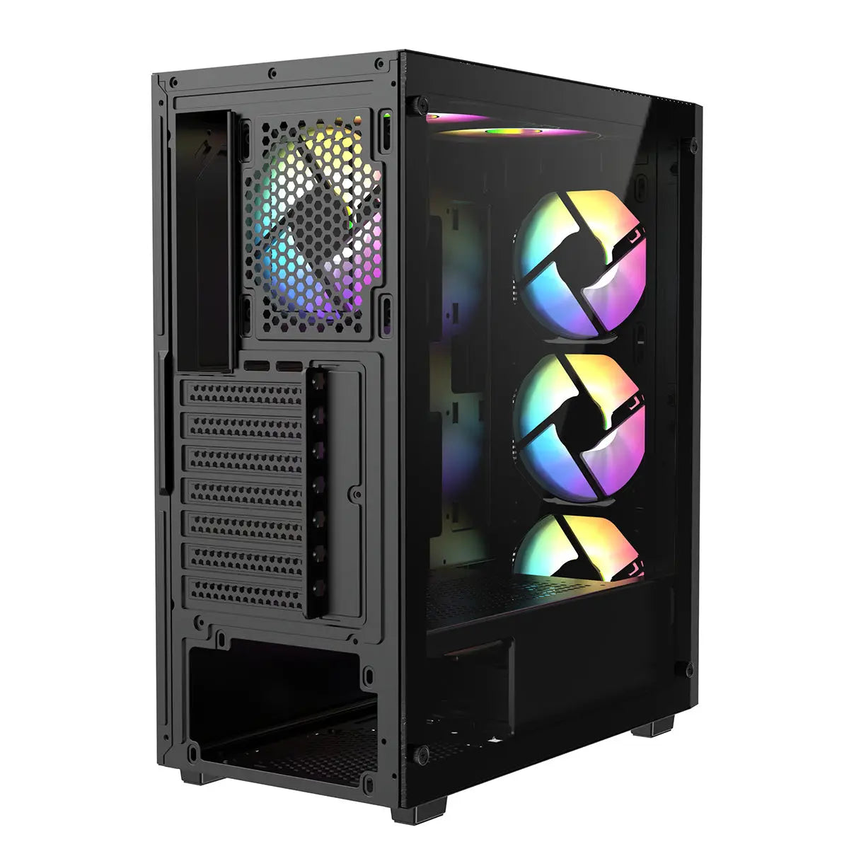 CiT Destroyer Black ATX Gaming Case with Tempered Glass Front and Side Panel with 6 x ARGB Fans and 6-Port MB Sync Hub CiT