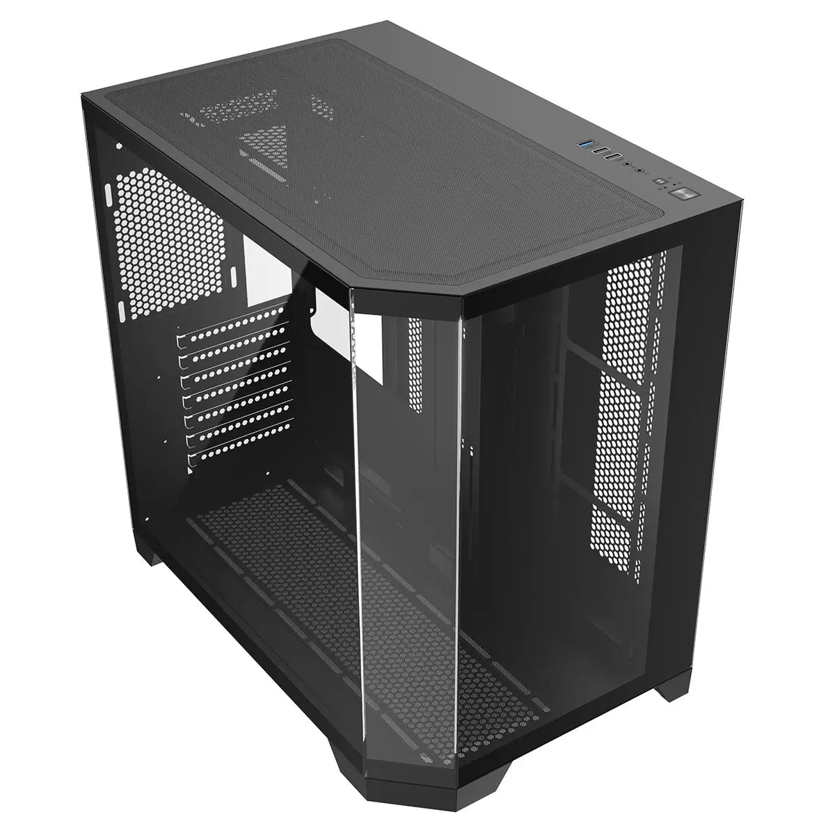 CiT DS360 Black ATX Gaming Case With Dual Chamber Panoramic Tempered Glass With 6 Port PWM Hub CiT