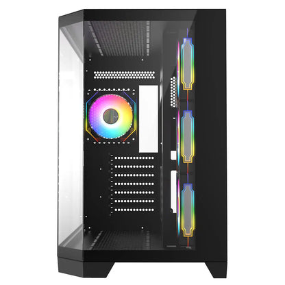CiT DS360 Black ATX Gaming Case With Dual Chamber Panoramic Tempered Glass With 4 x CiT Pro Storm 120mm Fans and 6 Port PWM Hub CiT